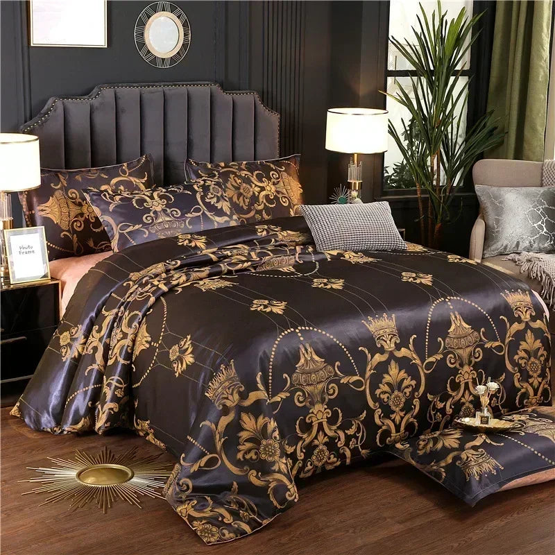 High End Jacquard King Size Bedding Set Luxury European Wedding Bedding Sets Queen American Satin Double Duvet Cover Set 220x240