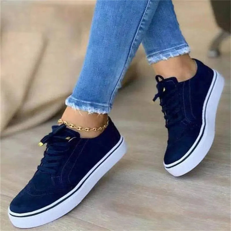 Women's Low-Top Vulcanized, Round Toe, Lace-Up Casual Walking Shoes - Comfortable and Versatile