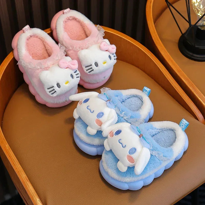 Winter cartoon plush slippers for kids, non-slip with soft sole. Cute design. Ideal for indoor use