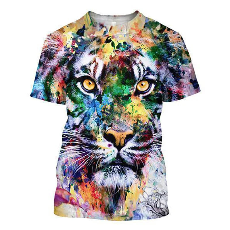 3D Tiger Print T-Shirt for Men: Boutique Animal Graphic Tee, Summer Trend Harajuku Oversized Short Sleeve Leisure O-Neck Top