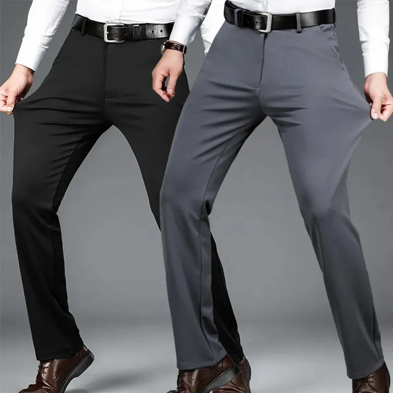 Men's Summer Thin Fashion Business Casual Suit Pants Long Pants Men's Elastic Straight Leg Formal Trousers Plus Size 28-40