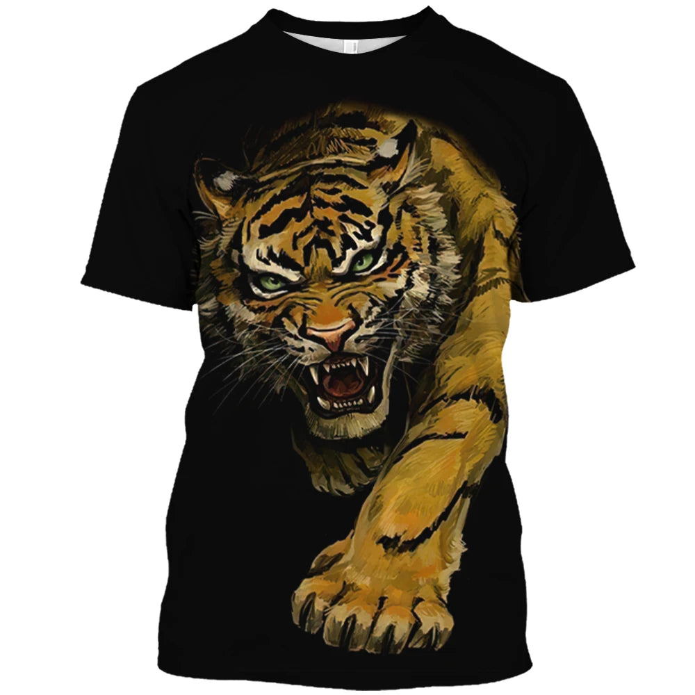 3D Tiger Print T-Shirt for Men: Boutique Animal Graphic Tee, Summer Trend Harajuku Oversized Short Sleeve Leisure O-Neck Top