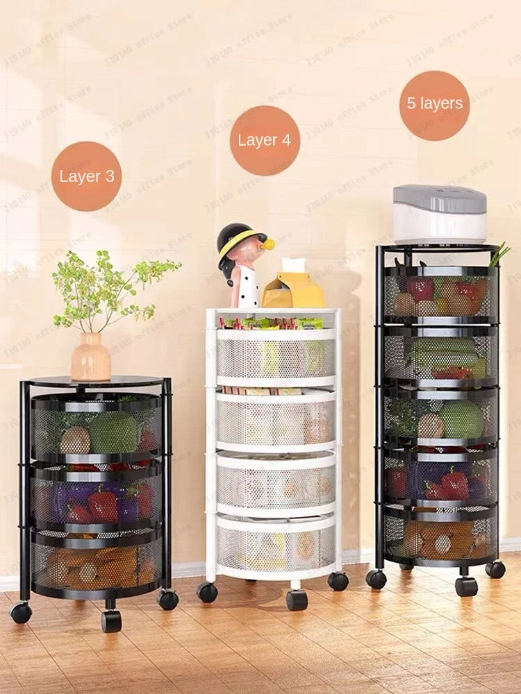 Kitchen Holders Vegetable Shelving Multi-Functional Fruits Rotating Storage Rack Basket Floor Multi-Layer Vegetable Basket Round