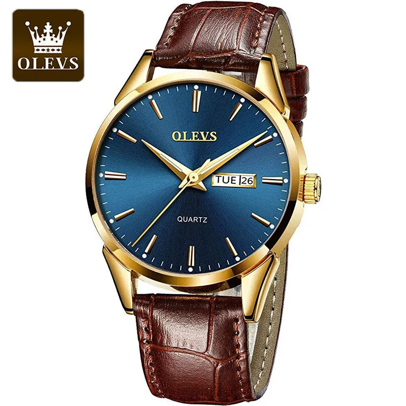 OLEVS Mens Quartz Watches Brand Luxury Casual Fashion Men's Watch For Gifts Breathable leather Waterproof luminous Wristwatch