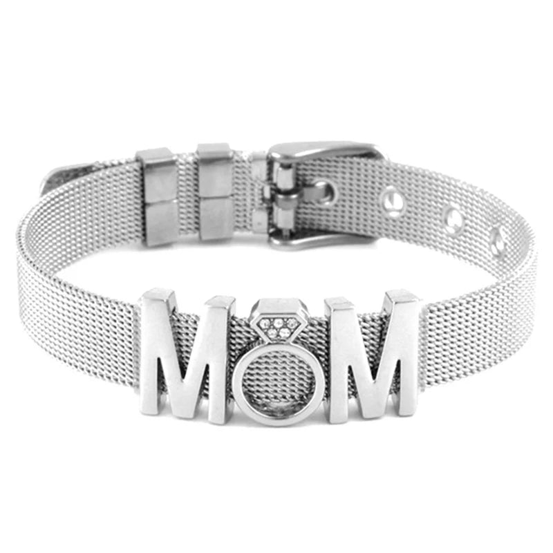 Crystal mom Camera Hollow Love Beads Charm Bracelets DIY Stainless Steel Mesh Belt Bracelet Bangle For Women Men Jewelry Gift