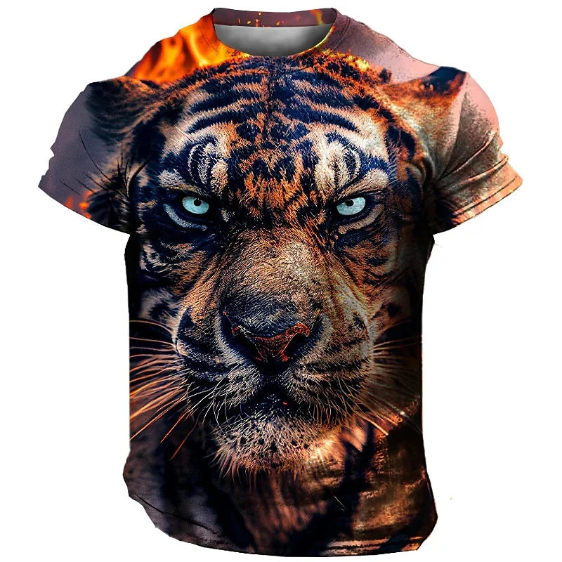 3D Tiger Print T-Shirt for Men: Boutique Animal Graphic Tee, Summer Trend Harajuku Oversized Short Sleeve Leisure O-Neck Top