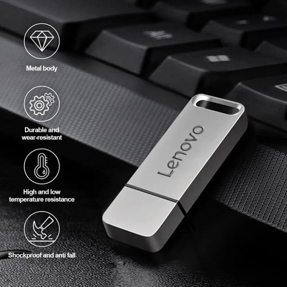 Lenovo 2TB USB Flash Drives Metal Real Capacity Memory Stick High Speed Flash Memory Black Gift Storage U Disk For PC