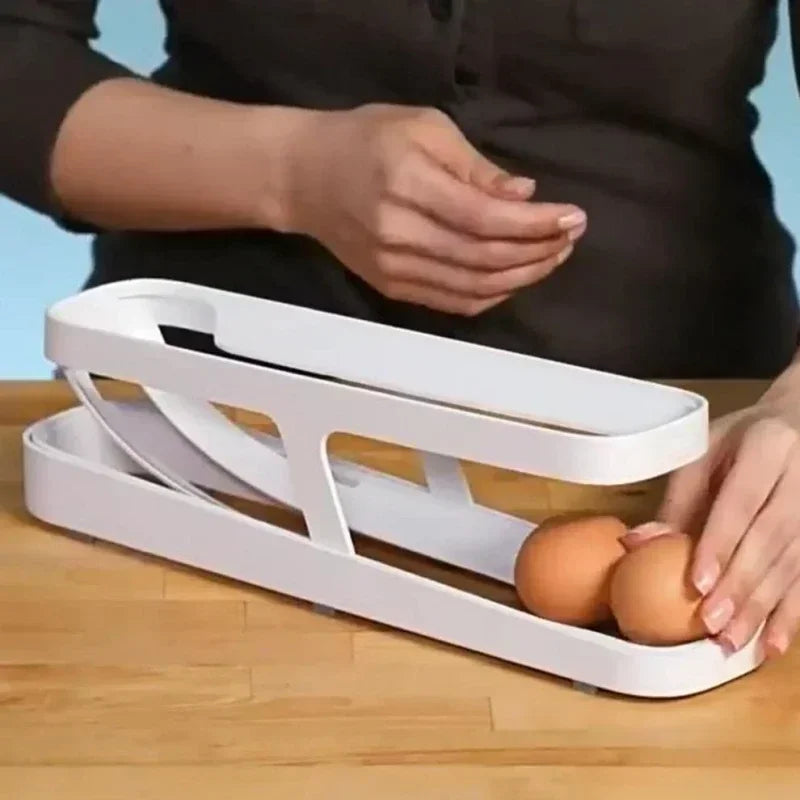 Automatic Scrolling Egg Rack Holder Storage Box Egg Basket Container Organizer Rolldown Refrigerator Egg Dispenser For Kitchen