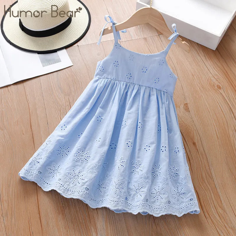 Humor Bear 2023 New Girls Lace Dress Summer Children's Clothing Slip Dress Skirt Hollow out Princess Tutu Party Clothes