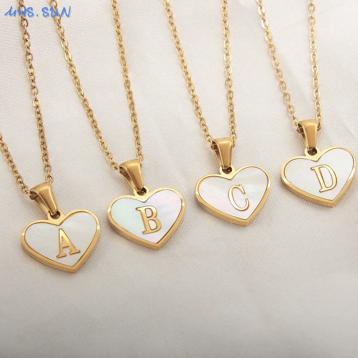 MHS.SUN Stainless Steel Alphabet Pendant Necklace: Fashionable women's choker with heart shell design, featuring A-Z initial in gold plating