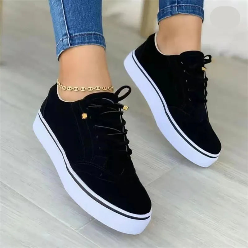 Women's Low-Top Vulcanized, Round Toe, Lace-Up Casual Walking Shoes - Comfortable and Versatile