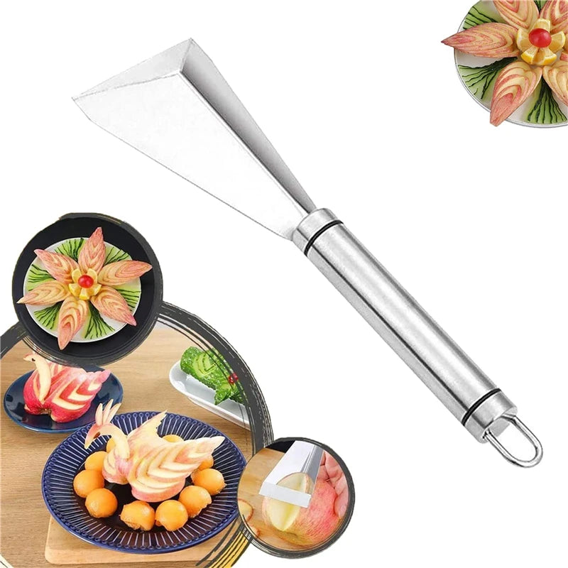 Anti Slip Stainless Steel Fruit Carving Knife, Platter Decoration, Vegetable Cutting Slicer, Triangular Kitchen Food Carve Tool