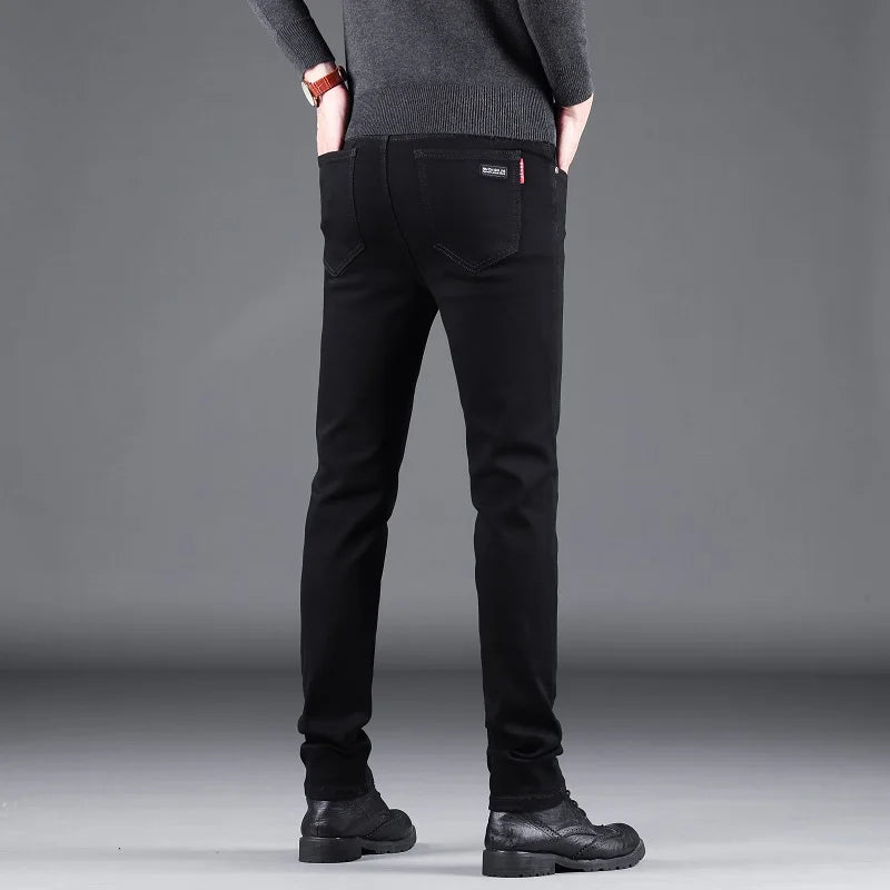 New fashion Classic black slim stretch denim trousers for men, high-quality luxury business casual jeans