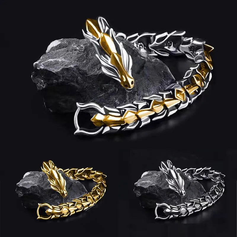 Hip Hop Personality Men's Silver-Plated Dragon Charm Bracelet: Stylish Teen Accessory & Gift for Fathers