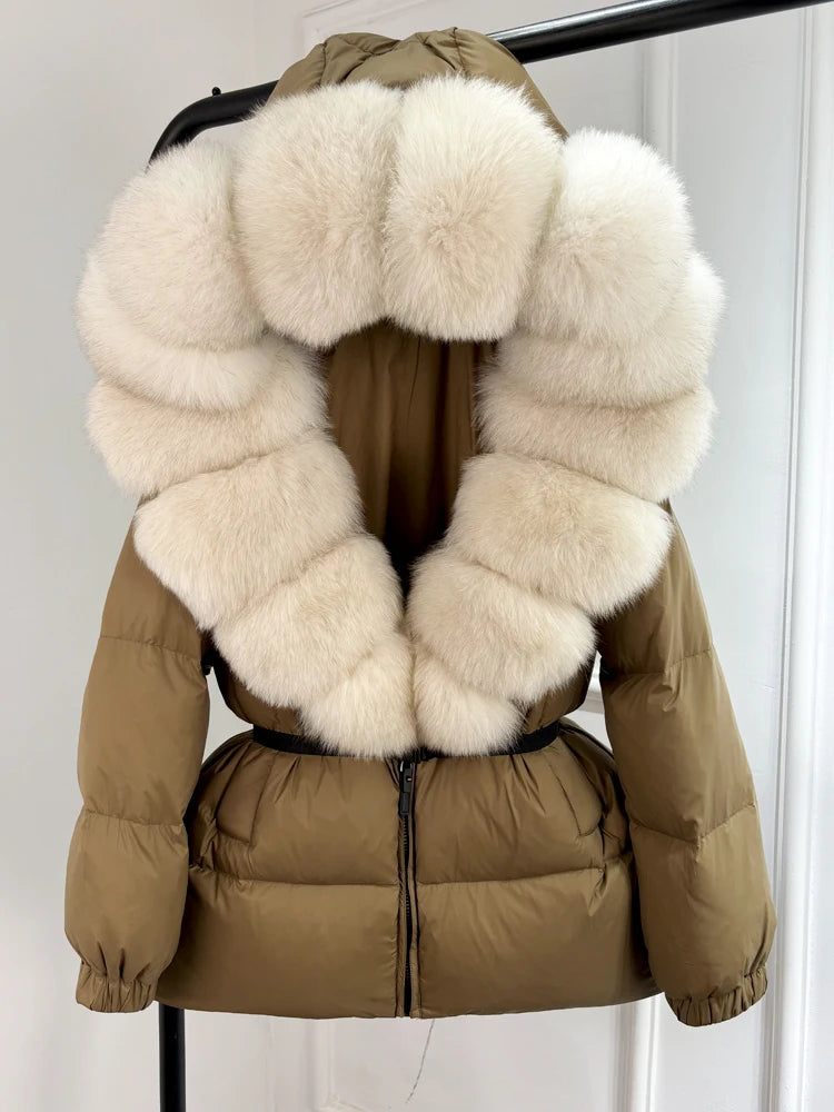 Janveny 2024 Winter Puffer Jacket Women Real Fox Fur Hooded Thick Warm 90% White Duck Down Coat Female Parkas Waterproof