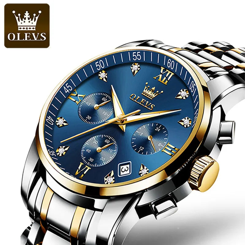 OLEVS Men's Chronograph Quartz Watch: Luxury, Fashionable, Waterproof Stainless Steel Wristwatch