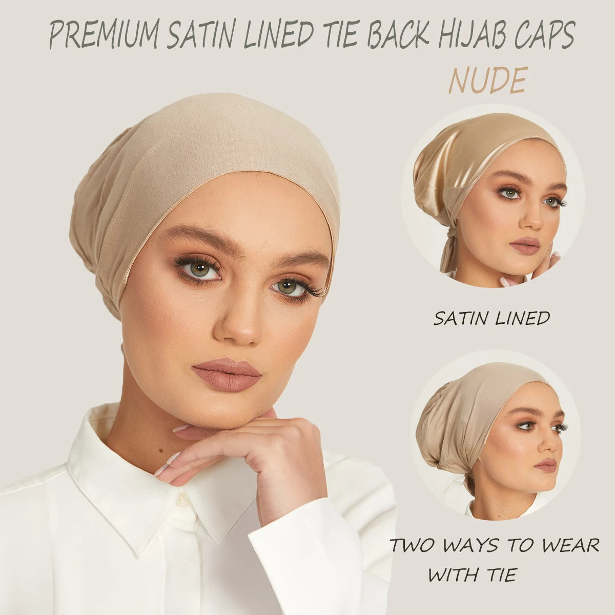 Soft Hijab Hat Solid Color Women Jersey Hijab Premium Satin Lining Tie Hijab Hat