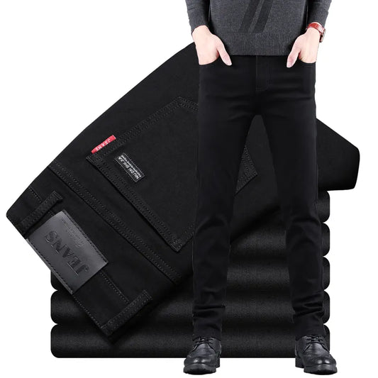 New fashion Classic black slim stretch denim trousers for men, high-quality luxury business casual jeans