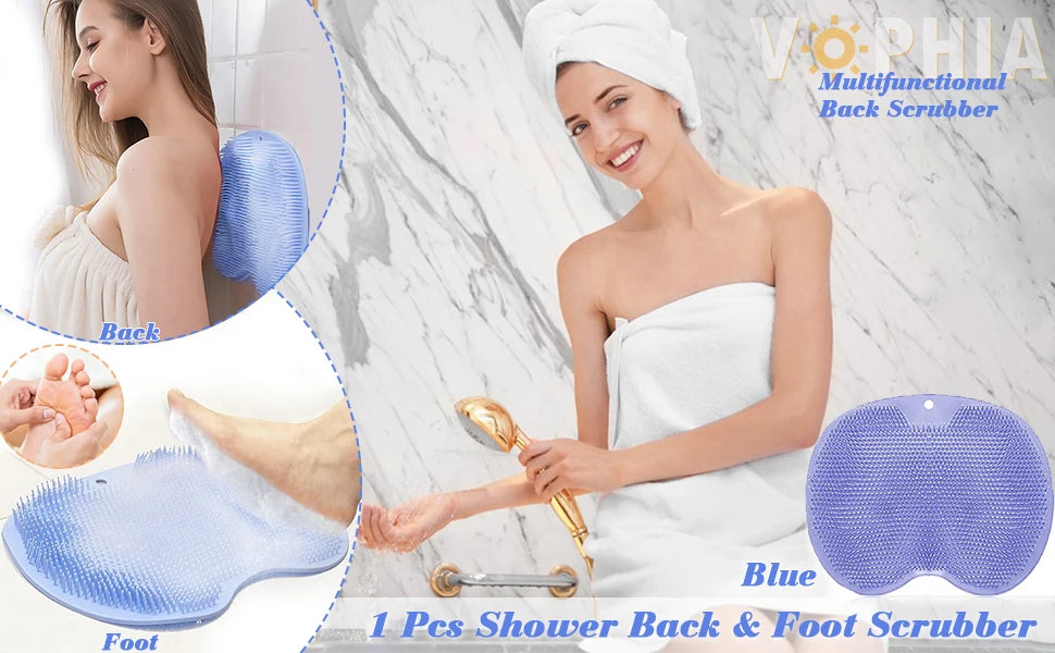 1 Pcs Shower Back & Foot Scrubber,Bathroom Wall Mounted Back Scrubber Silicone Bath Massage Cushion Brush with Suction Cups