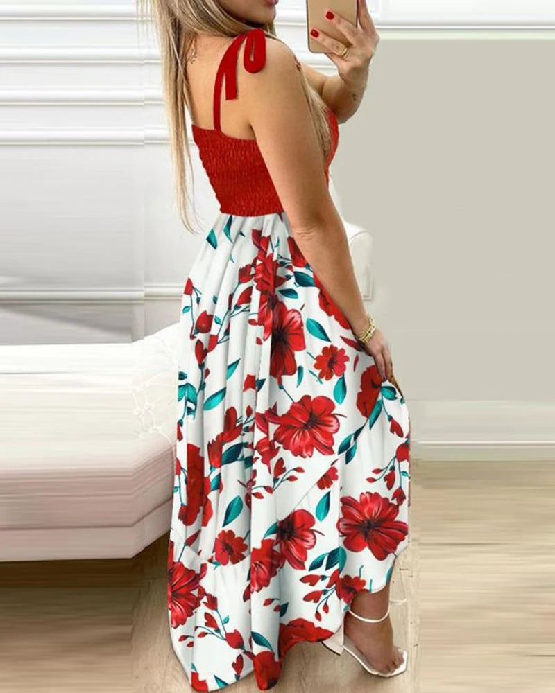 Summer Sexy Spaghetti Strap Floral Print Maxi Dress For Women 2023 Casual Elegant Chest Wrap Long Woman Beach Dress Holiday