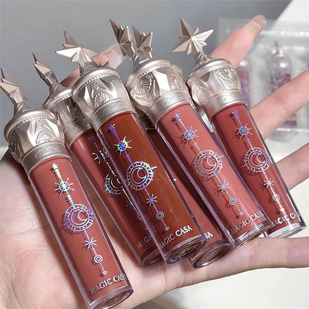 6 Colors Angel Girl Mirror Matte Liquid Lip Gloss Moisturizing Long Lasting Red Pink Lip Gloss Glaze Cute Makeup Product 1Pcs