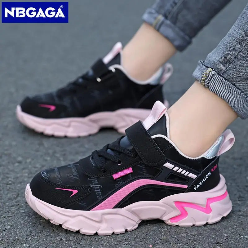 Pink leather shoes for girls aged 7-15, lightweight and fashionable, suitable for casual wear and sports activities. Brand: NBGAGA