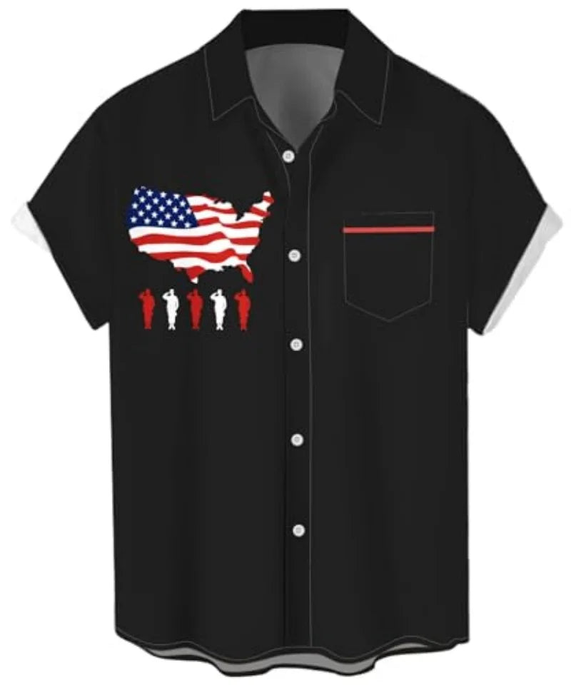 WHO IN SHOP Men's 4th of July Shirts American Flag Patriotic Shirts Short Sleeve Button Up USA Memorial Day Shirts