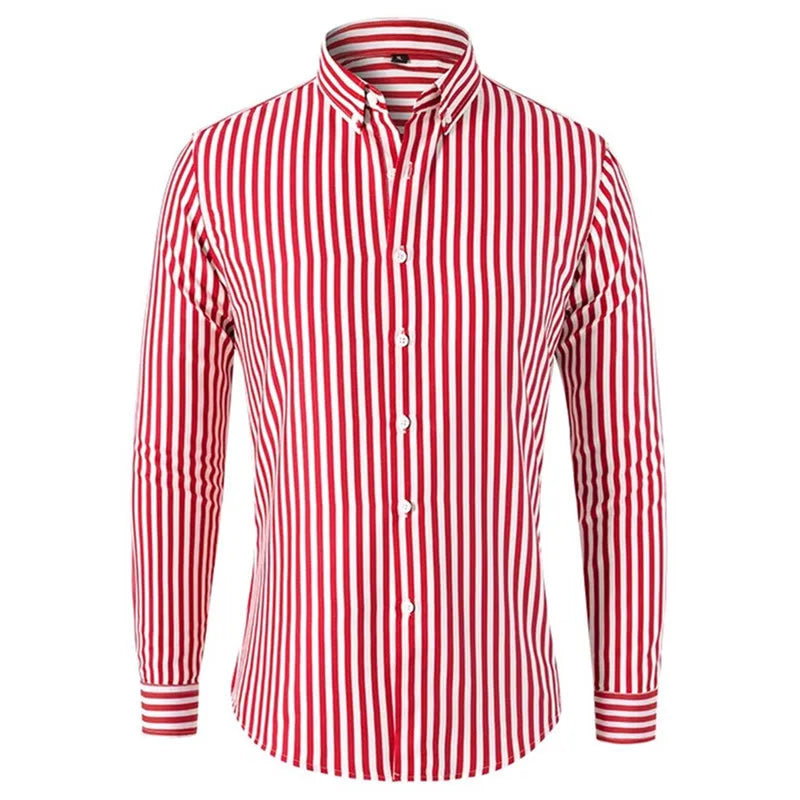 Korean Long Sleeve Striped Shirt Men Clothing Simple Slim Business Casual Blouse Homme Men Shirts Sweatwear