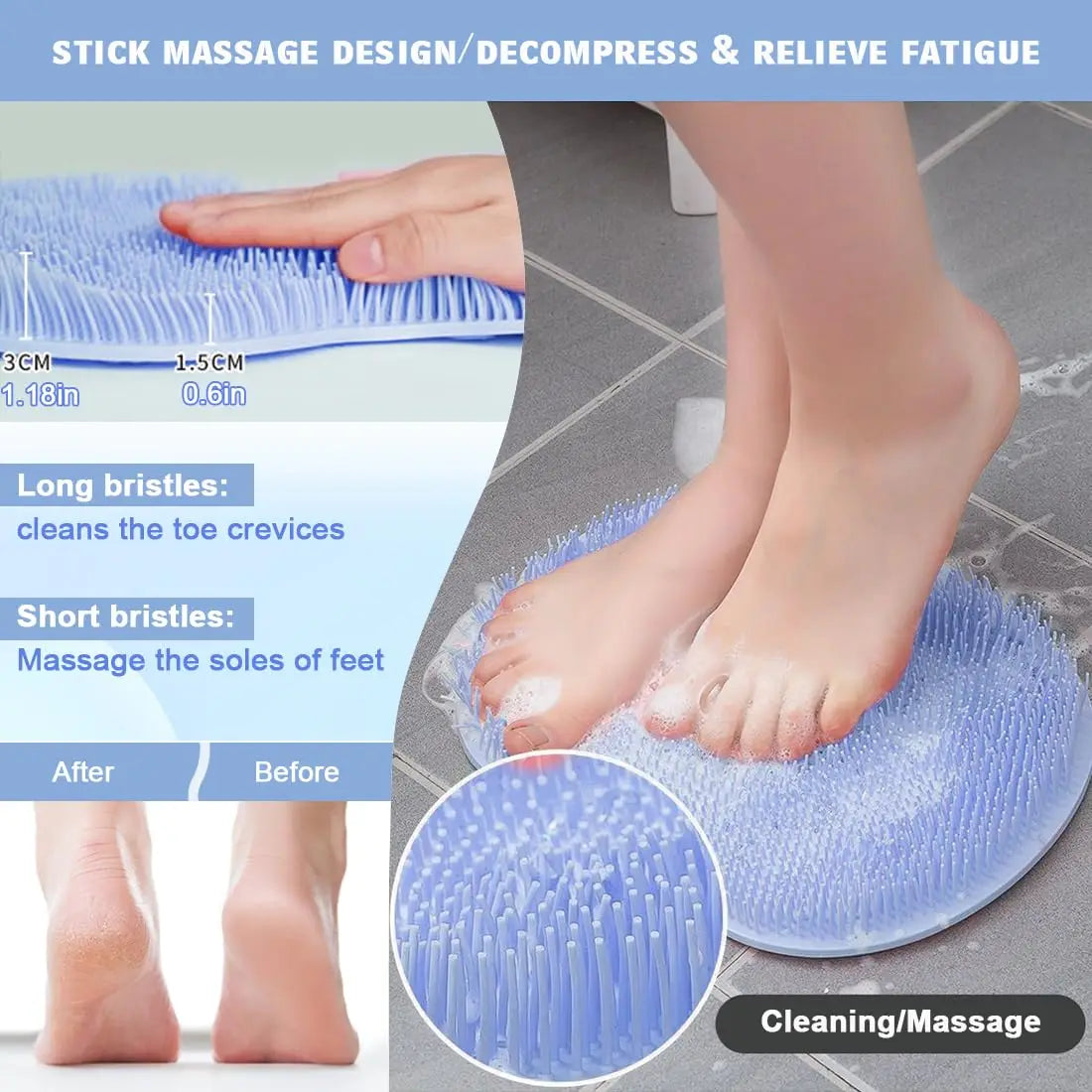 1 Pcs Shower Back & Foot Scrubber,Bathroom Wall Mounted Back Scrubber Silicone Bath Massage Cushion Brush with Suction Cups