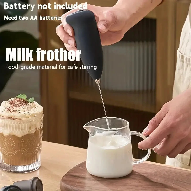 Handheld electric milk frother for whisking and mixing drinks, ideal for coffee and kitchen tasks