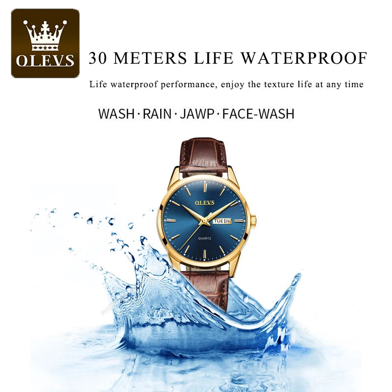 OLEVS Mens Quartz Watches Brand Luxury Casual Fashion Men's Watch For Gifts Breathable leather Waterproof luminous Wristwatch