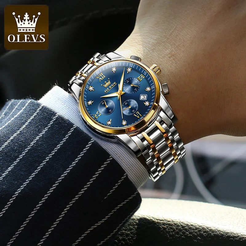 OLEVS Men's Chronograph Quartz Watch: Luxury, Fashionable, Waterproof Stainless Steel Wristwatch