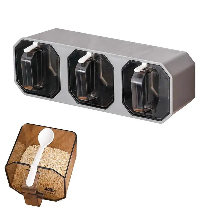 Self-adhesive wall spice rack made of strong, food-grade PP material. Visible design with curtain rod holder and cup sucker for kitchen use