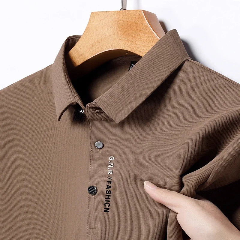 New Men's Short Sleeved Solid Color POLO Shirt Breathable and Comfortable Elastic Top