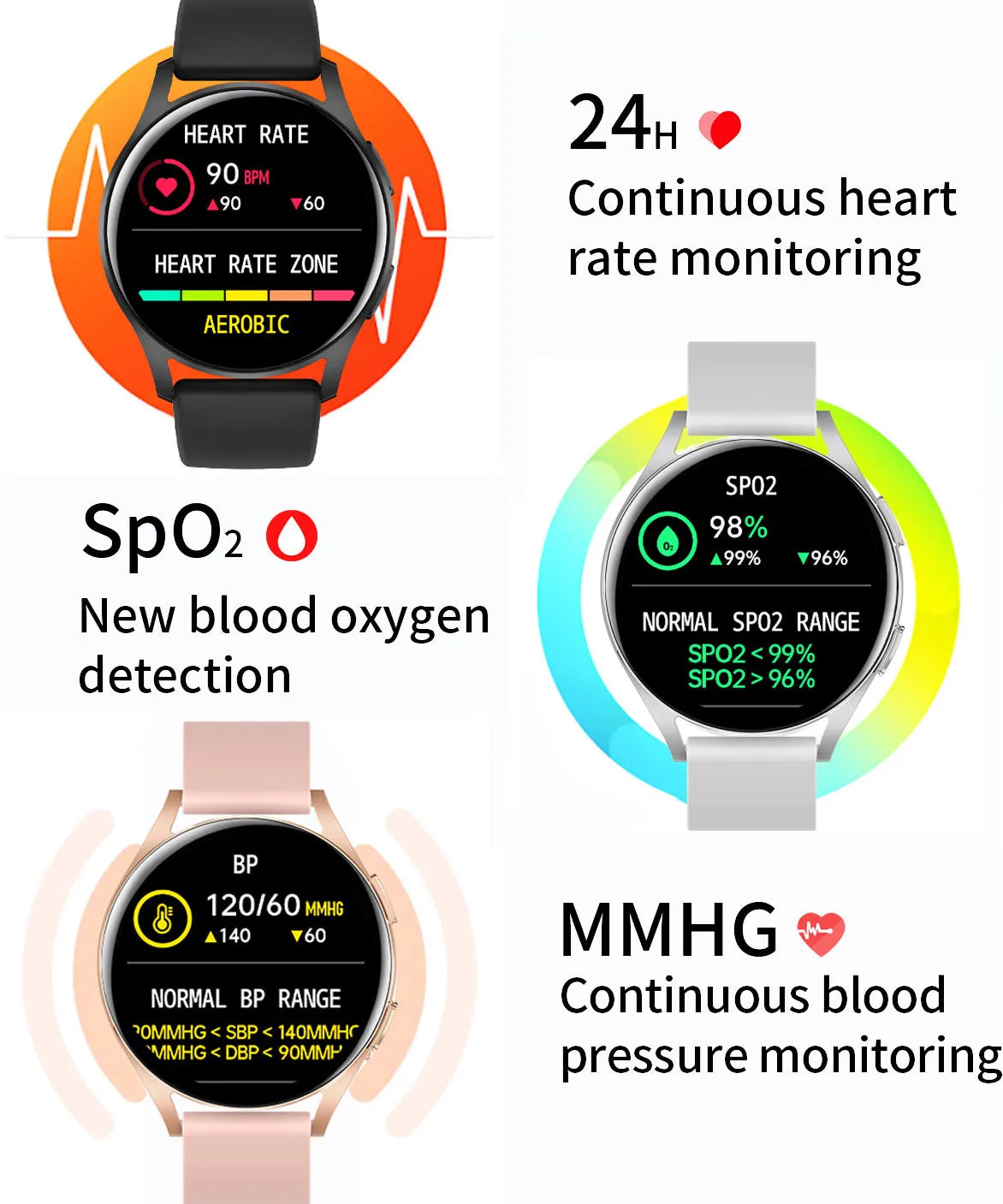 Smartwatch 6: Full Touch, Blood Pressure & Oxygen, Bluetooth Call, Sports Watch for iOS/Android