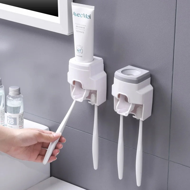 Automatic Toothpaste Dispenser Set - Wall-Mounted, No-Punch, Toothbrush Holder