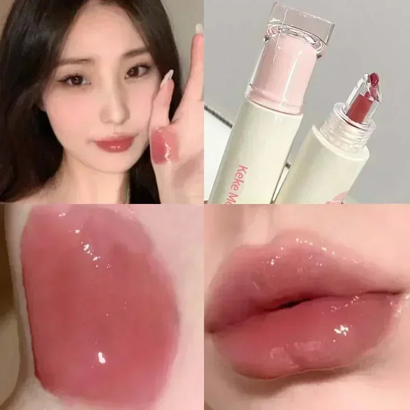 Glossy, waterproof, long-lasting lip gloss in tea red. Perfect for Korean makeup looks