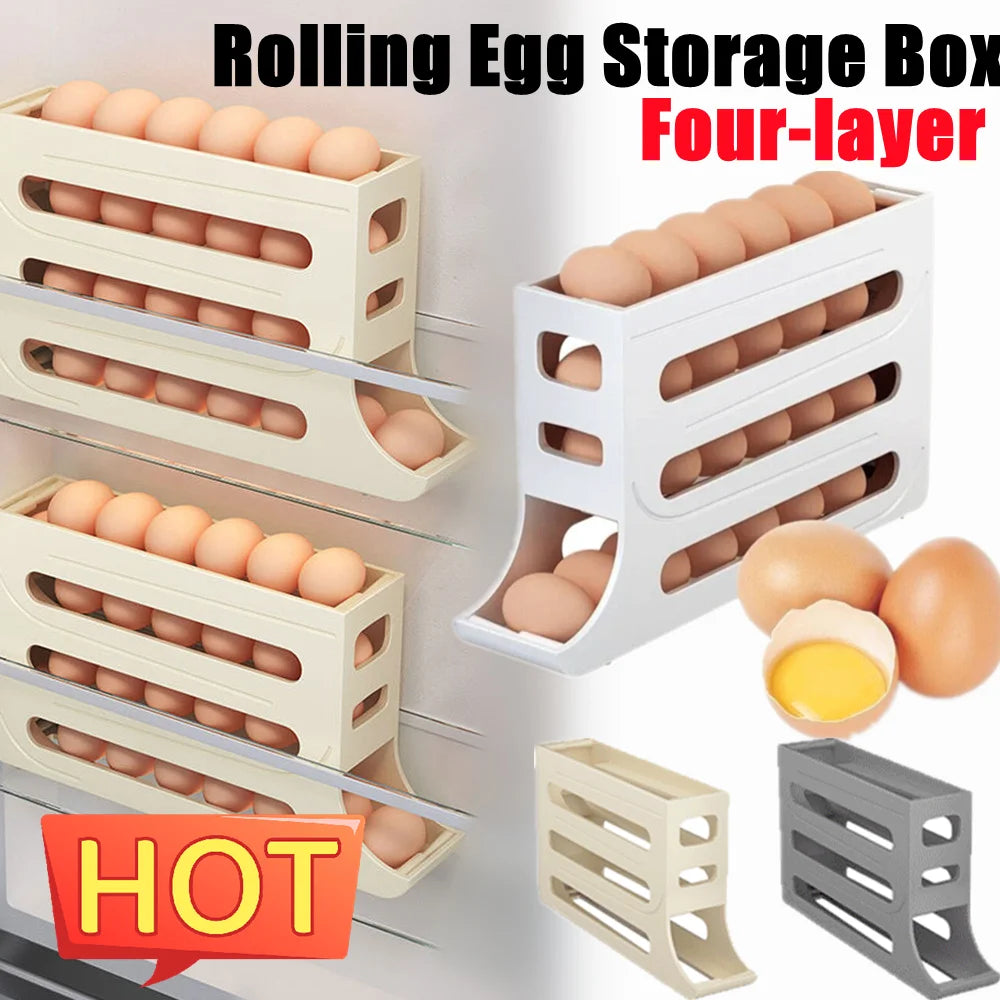 Automatic Scrolling Egg Holder Rack Storage Box Egg Basket Container Organizer Rolldown Refrigerator Egg Dispenser For Kitchen