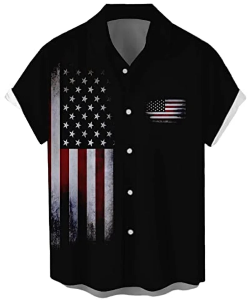 WHO IN SHOP Men's 4th of July Shirts American Flag Patriotic Shirts Short Sleeve Button Up USA Memorial Day Shirts