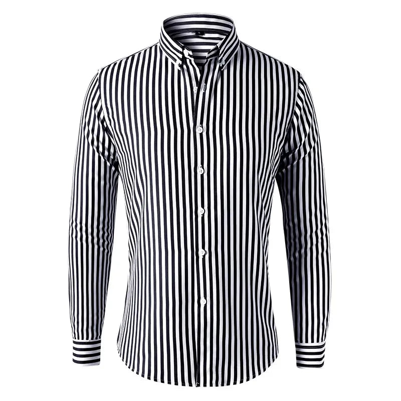 Korean Long Sleeve Striped Shirt Men Clothing Simple Slim Business Casual Blouse Homme Men Shirts Sweatwear