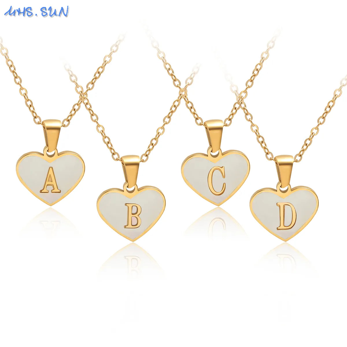 MHS.SUN Stainless Steel Alphabet Pendant Necklace: Fashionable women's choker with heart shell design, featuring A-Z initial in gold plating