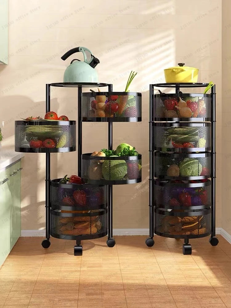 Kitchen Holders Vegetable Shelving Multi-Functional Fruits Rotating Storage Rack Basket Floor Multi-Layer Vegetable Basket Round