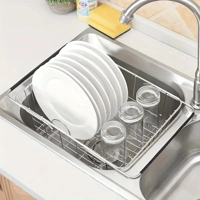 1pc Retractable Sink Drain Rack Sink Dish Drain Rack Expandable  Adjustable Vegetable Fruit Washing Basket Kitchen Accessories