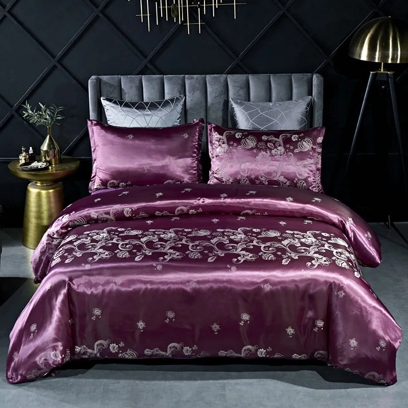 High End Jacquard King Size Bedding Set Luxury European Wedding Bedding Sets Queen American Satin Double Duvet Cover Set 220x240