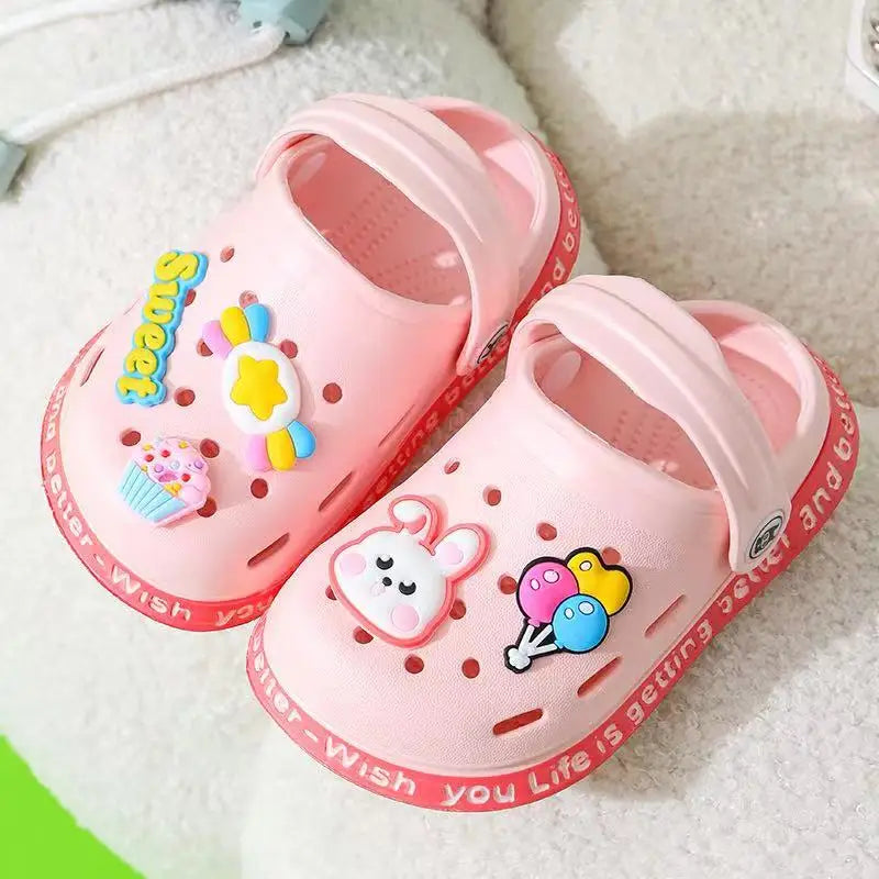 Children's summer sandals with anti-skid soles and DIY cartoon designs, perfect for sandy beaches