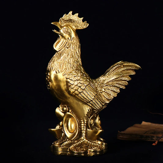 Brass Rooster Cock Figurine Statue 1Pc Chinese Lucky Fengshui Ornament For Home Office Store Desktop Decoration Handmade Crafts