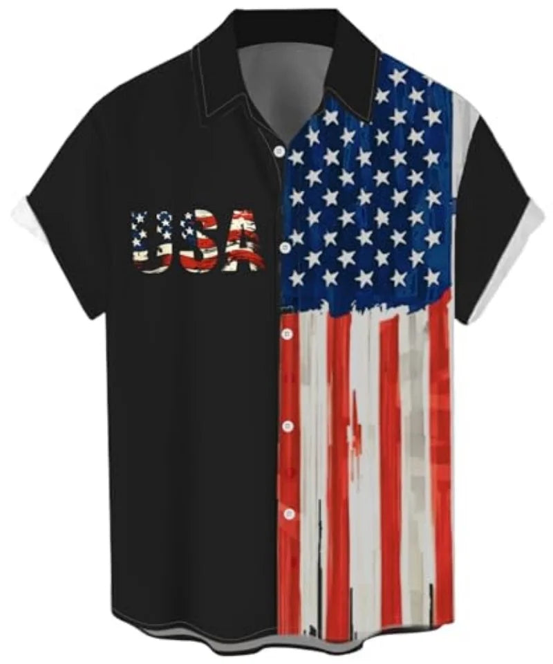 WHO IN SHOP Men's 4th of July Shirts American Flag Patriotic Shirts Short Sleeve Button Up USA Memorial Day Shirts