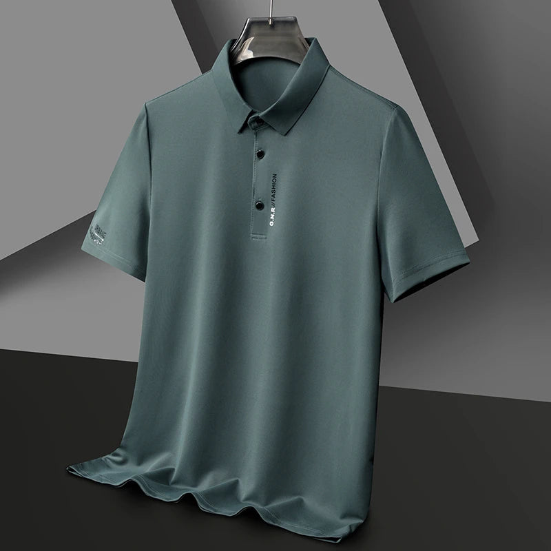 New Men's Short Sleeved Solid Color POLO Shirt Breathable and Comfortable Elastic Top