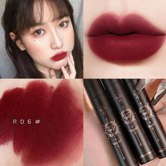 1PC Velvet Matte Red Lip Color in a Sleek Black and White Tube. Long-lasting and Moisturizing Lip Tint for Sexy Makeup Looks. Korean Cosmetics