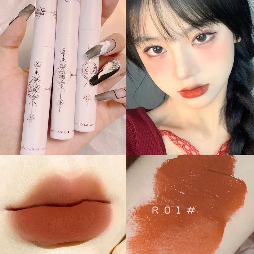 1PC Velvet Matte Red Lip Color in a Sleek Black and White Tube. Long-lasting and Moisturizing Lip Tint for Sexy Makeup Looks. Korean Cosmetics